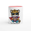 Mug intérieur coloré personnalisable avec un dessin de jaguar. Ce mug en céramique peut être personnalisé avec un prénom. Idéal pour un cadeau unique. mug personnalisable, mug personnalisé prénom, mug prénom, mug avec prénom, mug personnalisé avec prénom, personnaliser mug, mug en céramique, mugs colorés.