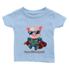 T-shirt bébé personnalisable avec un dessin de super porcelet. Idéal pour offrir un tee-shirt personnalisé à votre bébé. Disponible en différentes tailles et couleurs