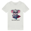 T-shirt enfant bio personnalisable avec le dessin d'un super koala. Idéal pour les enfants aimant les animaux, ce t-shirt en coton biologique est une toile parfaite pour exprimer leur créativité avec des designs uniques.