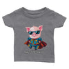 T-shirt bébé personnalisable avec un dessin de super porcelet. Idéal pour offrir un tee-shirt personnalisé à votre bébé. Disponible en différentes tailles et couleurs