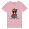 T-shirt enfant bio personnalisable avec un super dessin de tigre, idéal pour les petits aventuriers. Personnalisation disponible pour un cadeau unique et original