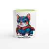 Mug en céramique personnalisable avec intérieur coloré, illustré d'un super bouledogue. Ajoutez le prénom de votre choix pour un mug personnalisé unique. Parfait pour les amateurs de chiens et de mugs colorés.