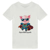  T-shirt enfant bio personnalisable avec le dessin d'un super porcelet. Idéal pour les enfants qui aiment les t-shirts originaux et personnalisés avec des motifs d'animaux. Fabriqué à partir de matériaux biologiques, ce t-shirt est à la fois écologique et ludique, parfait pour toutes les aventures de votre petit(e).